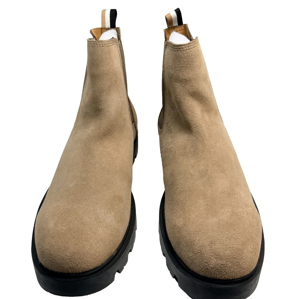 BOSS Chelsea Boots Mens 13 Tan Suede Lug Sole Pull On Ankle Boots Luxury Style